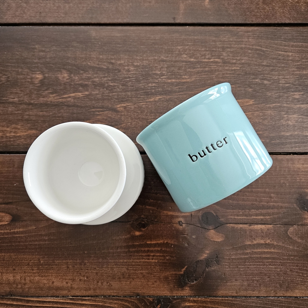 Ceramic Teal & Cream 4" Countertop‎ Butter Bell Dish Crock